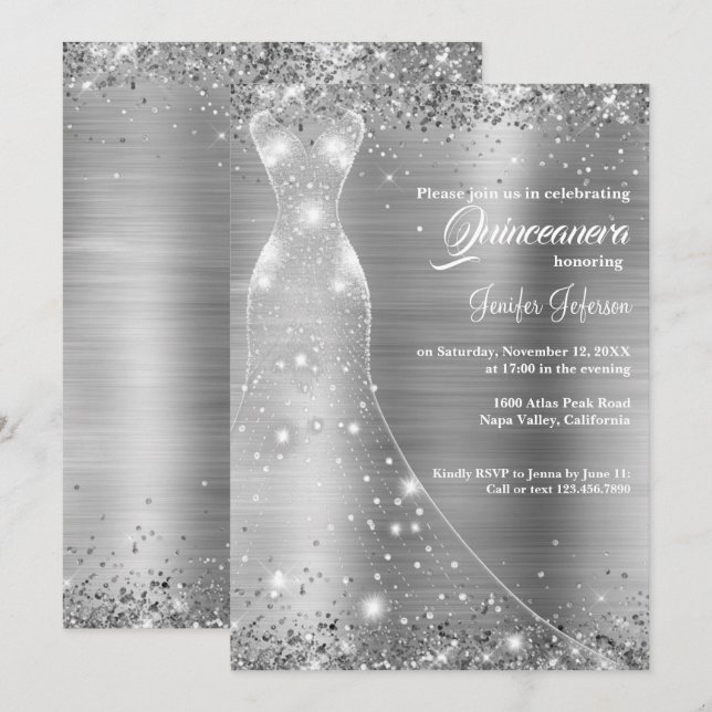 Glitter confetti Quinceanera Invitation (Front/Back)