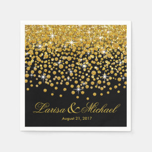 Glitter Confetti Shower gold black Napkin