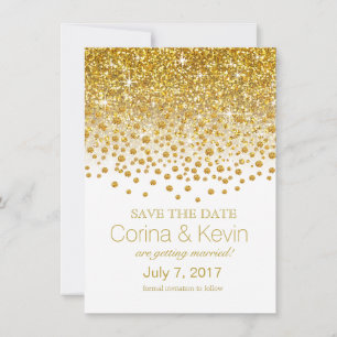 Glitter Confetti Shower Save the Date gold white