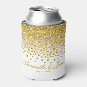 Glitter Confetti Shower Wedding gold white Can Cooler