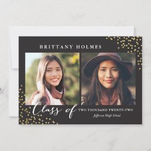 Glitter Confetti Sprinkle 2 Photo Graduation White Invitation