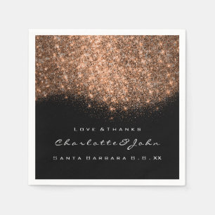 Glitter Copper Black White Thank You Name Napkin