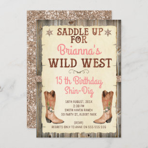 Glitter Cowgirl Wild West Birthday Invitation