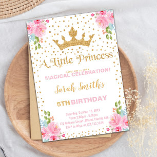 Glitter Crown Princess Birthday Invitations