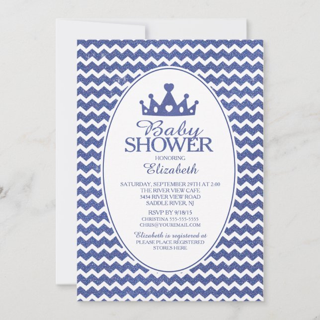 Glitter Crwon Prince Boys Baby Shower Invitatation Invitation (Front)
