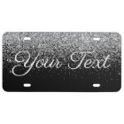 Glitter Custom Text License Plate Silver Black