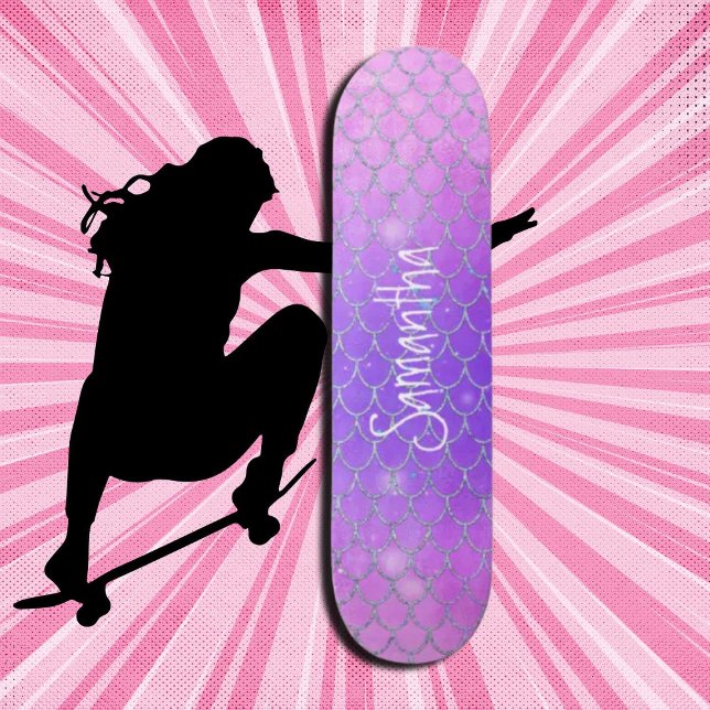 Glitter Cute purple pink chic  Skateboard (Girl Power, Original and best online Zazzle skateboard shop- Urban Warrior)