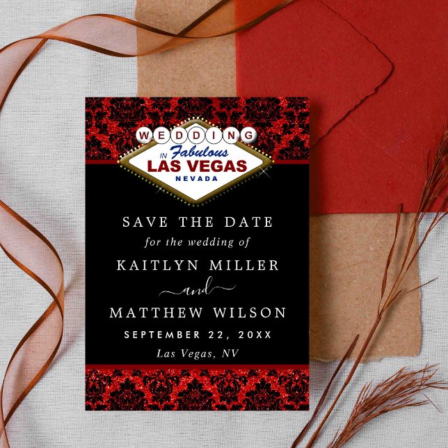 Glitter Damask Las Vegas Wedding Save The Date (Creator Uploaded)