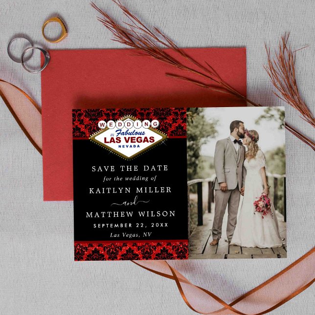 Glitter Damask Las Vegas Wedding Save The Date (Creator Uploaded)