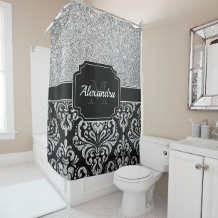 Glitter Damask Shower Curtain