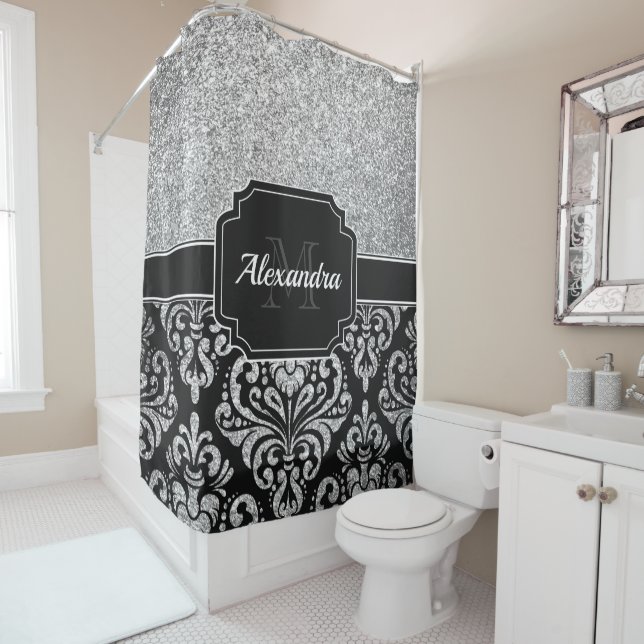 Glitter Damask Shower Curtain (In Situ)