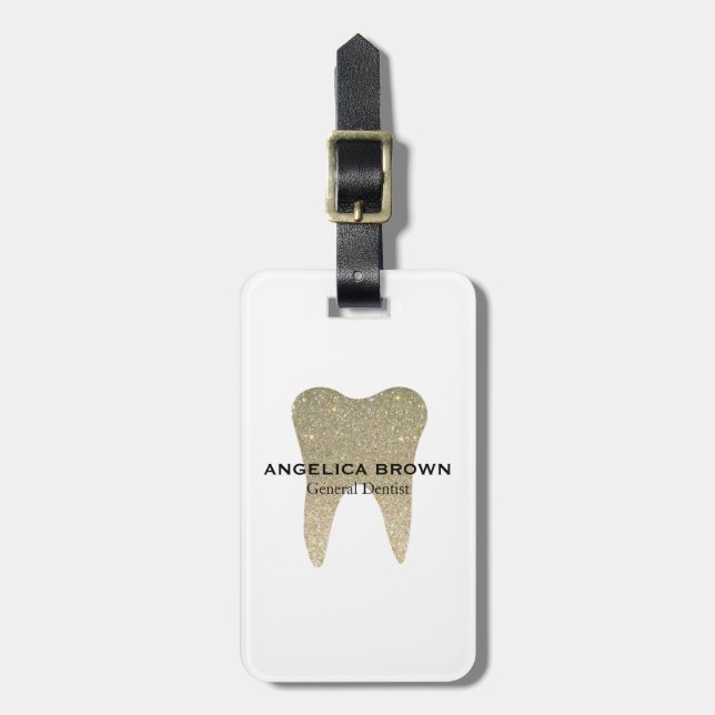 Glitter Dental Luggage Tag w/ leather strap (Front Vertical)