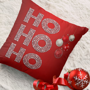 Glitter Diamond Ho Ho Ho On Red Cushion