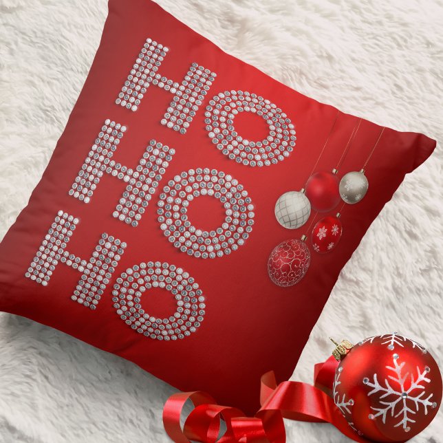Glitter Diamond Ho Ho Ho On Red Cushion (Creator Uploaded)