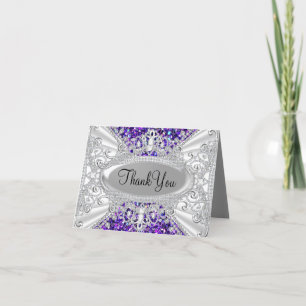Glitter & Diamond Tiara Purple Thank You Card