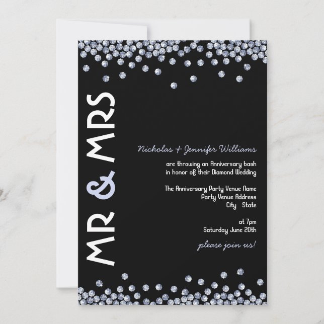 Glitter Diamond Wedding Anniversary Invitations (Front)