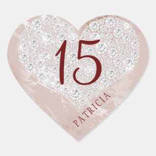 Glitter diamonds heart blush marble quinceanera sticker