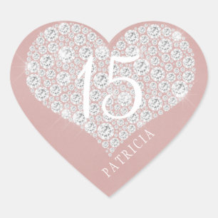 Glitter diamonds heart blush pink quinceanera sticker