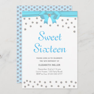 Glitter Diamonds Sweet Sixteen on White Invitation