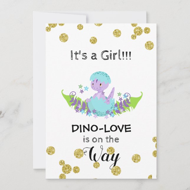 *~* Glitter Dinosaur Baby Girl Shower Invitation (Front)