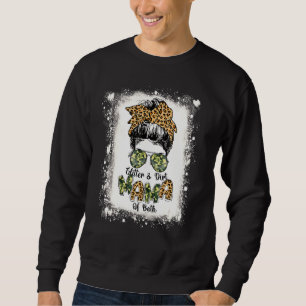 Glitter & Dirt Mama Of Both Leopard Camo Messy Bun Sweatshirt