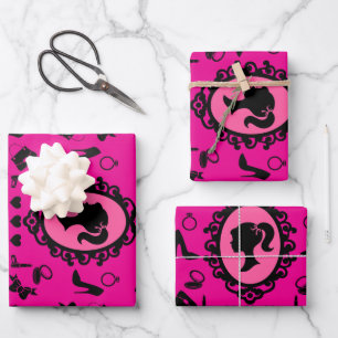 Glitter Doll Birthday Glam Fashion Wrapping Paper Sheet