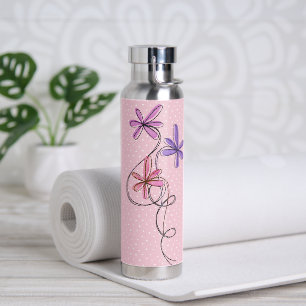 Glitter Doodle Daisies On Dots Water Bottle