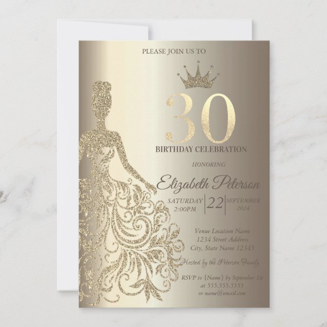 Glitter Dress, Diamonds Champagne 30th Birthday Invitation (Front)