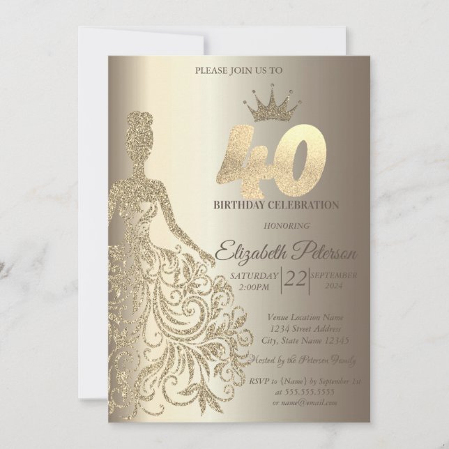 Glitter Dress, Diamonds Champagne 40th Birthday Invitation (Front)