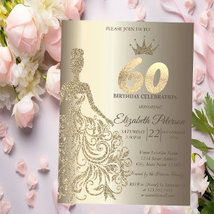 Glitter Dress, Diamonds Champagne 60th Birthday Invitation