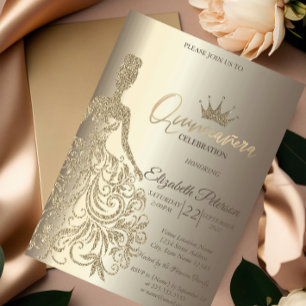 Glitter Dress, Diamonds Champagne Quinceañera Invitation