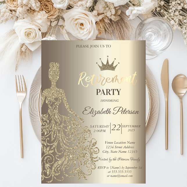 Glitter Dress, Diamonds Champagne Retirement Party Invitation (Creator Uploaded)