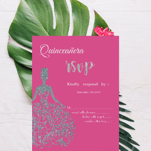 Glitter Dress Fuschia Quinceanera RSVP Invitation