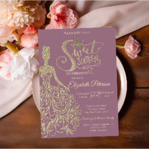 Glitter Dress Girl Tiara, Diamonds Sweet 16 Invitation