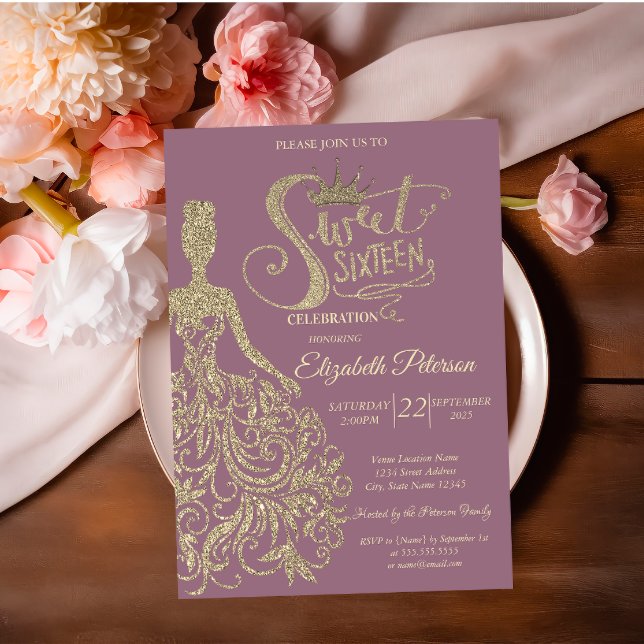 Glitter Dress Girl Tiara, Diamonds  Sweet 16 Invitation (Creator Uploaded)