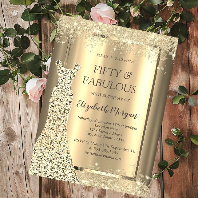 Glitter Dress Gold Confetti 50th Birthday   Invitation (Creator Uploaded)