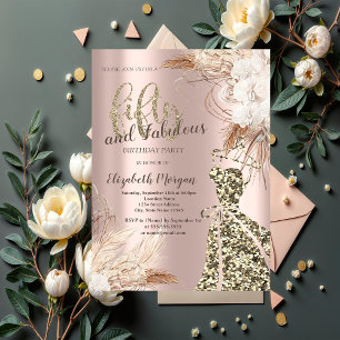 Glitter Dress, Rose Gold Boho Flower 50th Birthday Invitation
