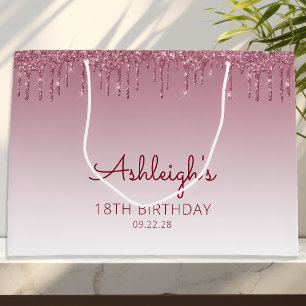 Glitter Drip 18th Birthday Burgundy Large Gift Bag