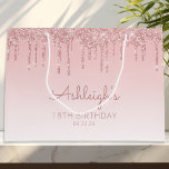 Glitter Drip 18th Birthday Pink Large Gift Bag<br><div class="desc">This chic 18th birthday party gift bag features a sparkly pink faux glitter drip border and pink ombre background. Personalise it with her name in handwriting script,  along with her birthday and date below.</div>