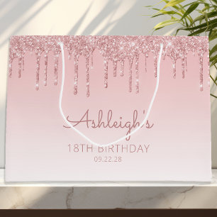 Glitter Drip 18th Birthday Pink Large Gift Bag
