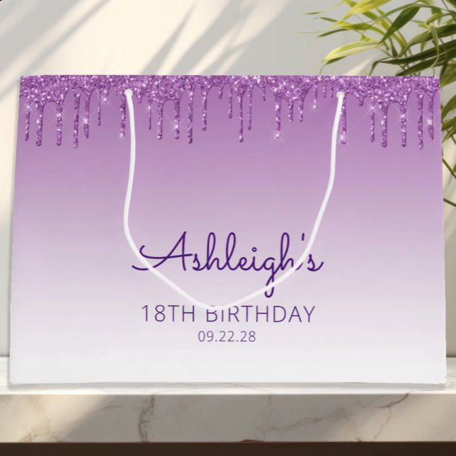 Glitter Drip 18th Birthday Purple Large Gift Bag (Creator Uploaded)