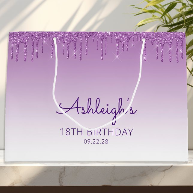 Glitter Drip 18th Birthday Purple Large Gift Bag (Creator Uploaded)