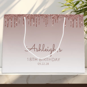 Glitter Drip 18th Birthday Rose Gold Large Gift Bag