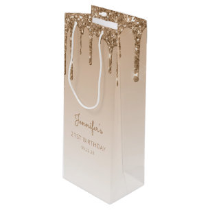 Glitter Drip 21st Birthday Gold Wine Gift Bag