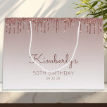 Glitter Drip 50th Birthday Rose Gold Large Gift Bag<br><div class="desc">This chic 50th birthday party gift bag features a sparkly rose gold faux glitter drip border and rose gold ombre background. Personalise it with her name in handwriting script,  along with her birthday and date below.</div>