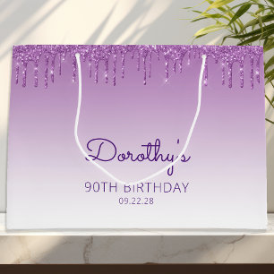 Glitter Drip 90th Birthday Purple Large Gift Bag
