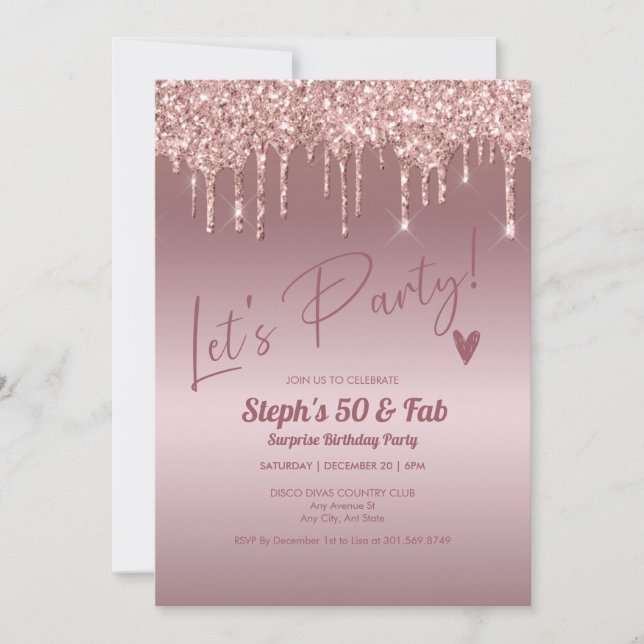 Glitter Drip Adult Birthday Invitations (Front)