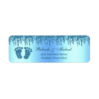 Glitter Drip Blue Baby Feet Baby Shower Address