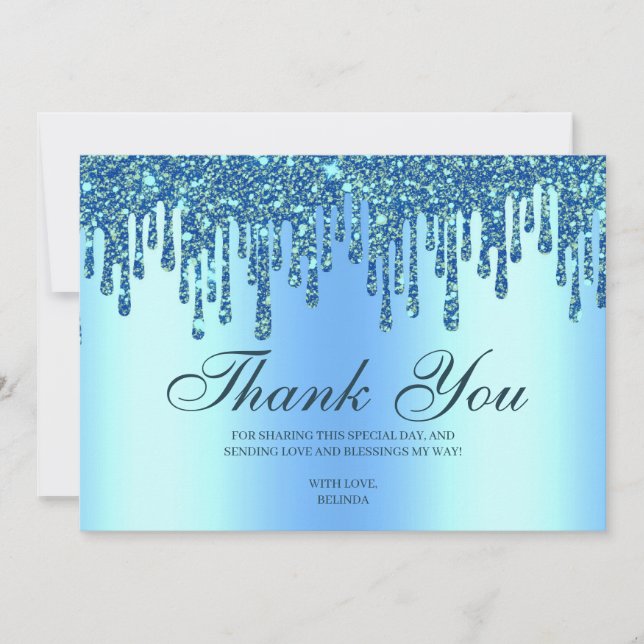 Glitter Drip Blue Baby Feet Thank You Card (Front)