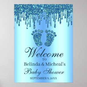 Glitter Drip Blue Feet Baby Shower Welcome Sign